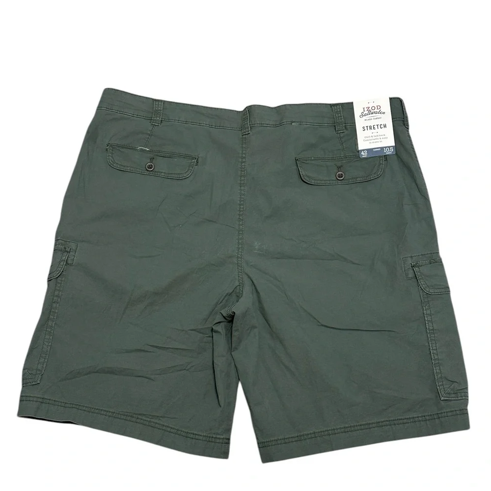 Men's IZOD Saltwater 42 XL Chino Khakis Cargo Utility Shorts Olive Green NWT - Picture 4 of 8
